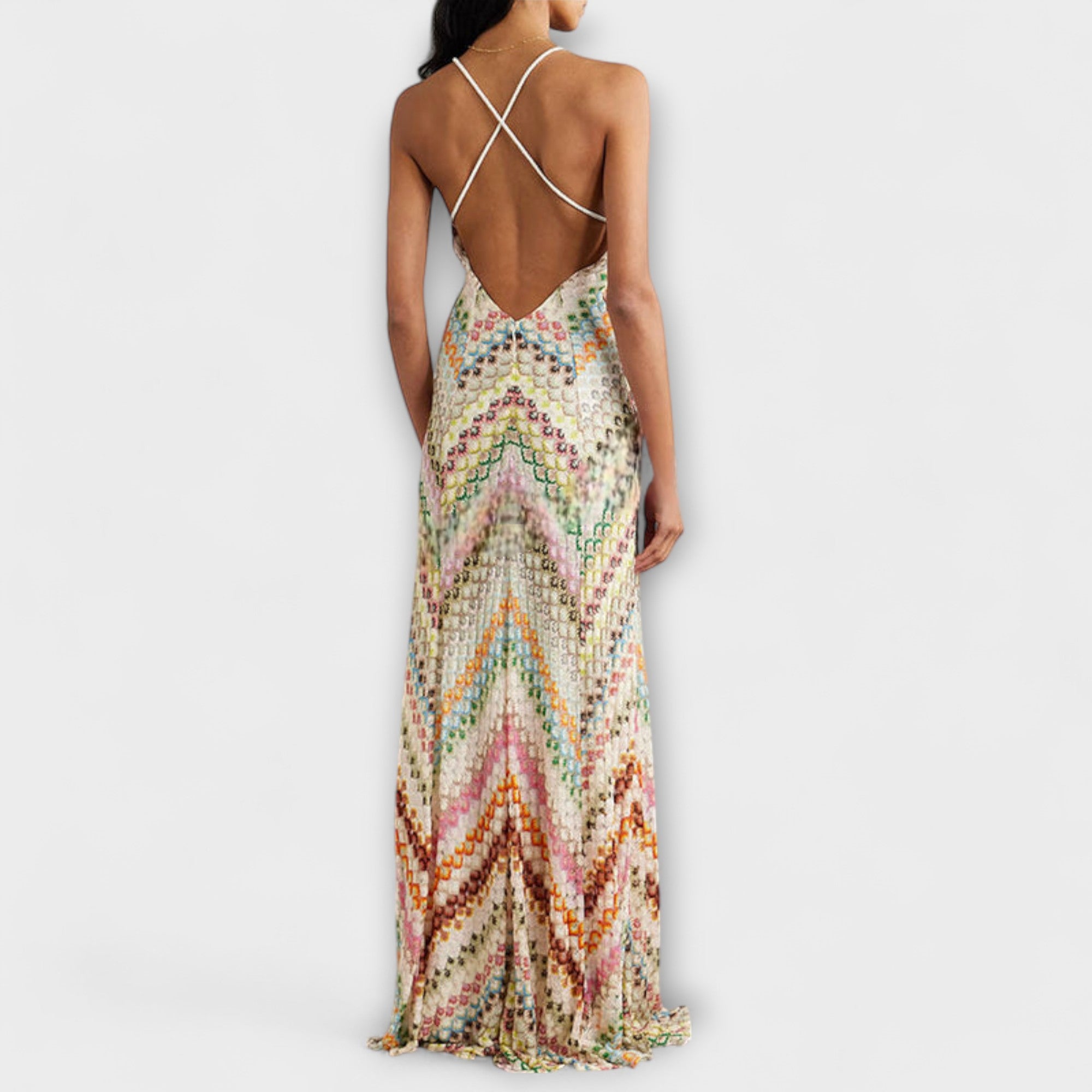 Women’s Sleeveless Maxi Dress with Multicolour Pattern