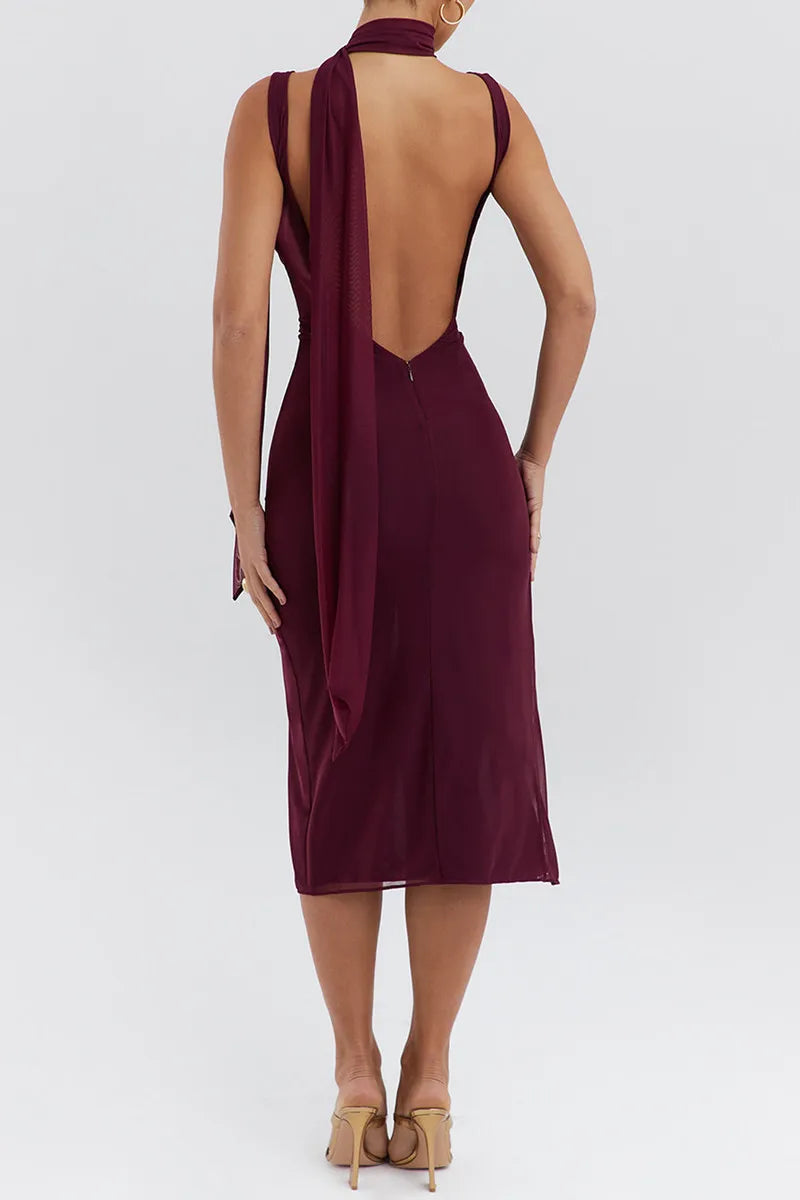 Women's Sleeveless Midi Dress With Shawl and Slit