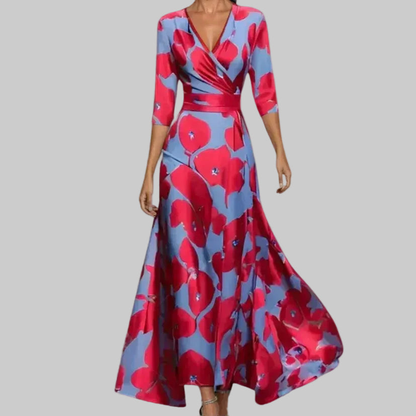 Women’s Three-Quarter Sleeve Maxi Dress with Wrap Front