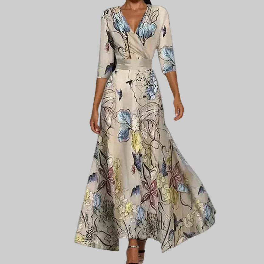 Women’s Three-Quarter Sleeve Maxi Dress with Wrap Front