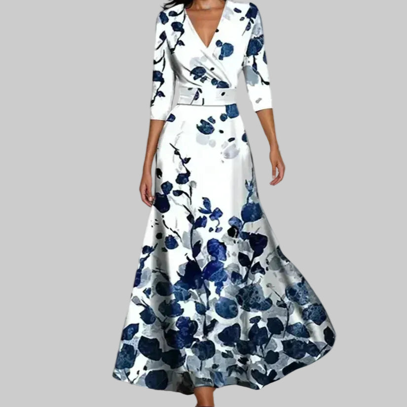 Women’s Three-Quarter Sleeve Maxi Dress with Wrap Front