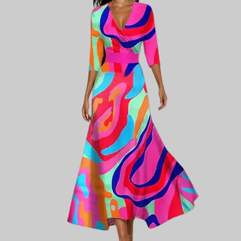 Women’s Three-Quarter Sleeve Maxi Dress with Wrap Front