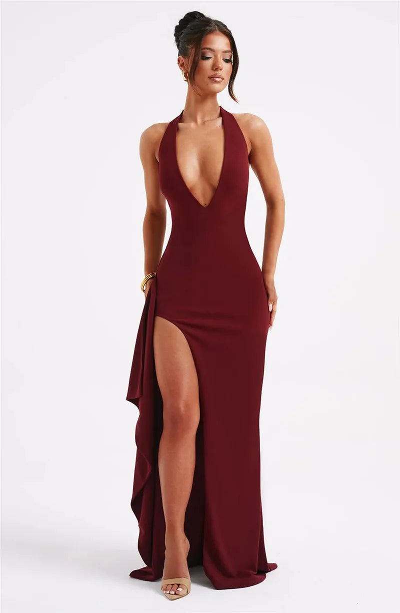 Women’s V-Neck Maxi Dress with Side Slit