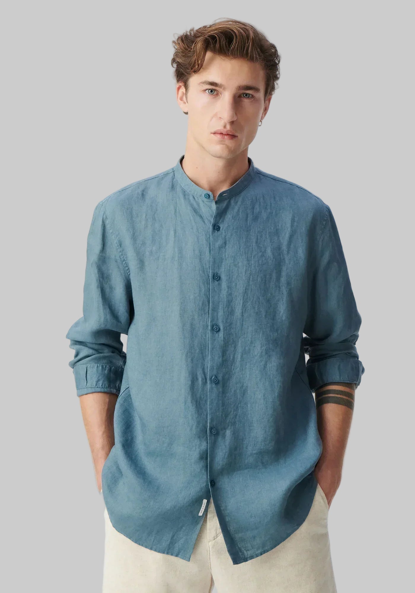 Men’s Stand-Collar Button Shirt