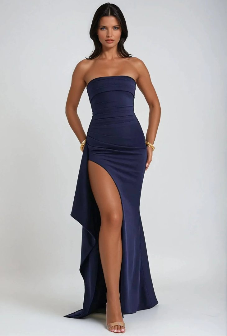 Women’s Strapless High-Slit Evening Gown