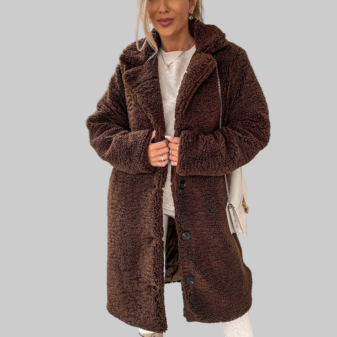 Women’s Long Button-Up Teddy Coat