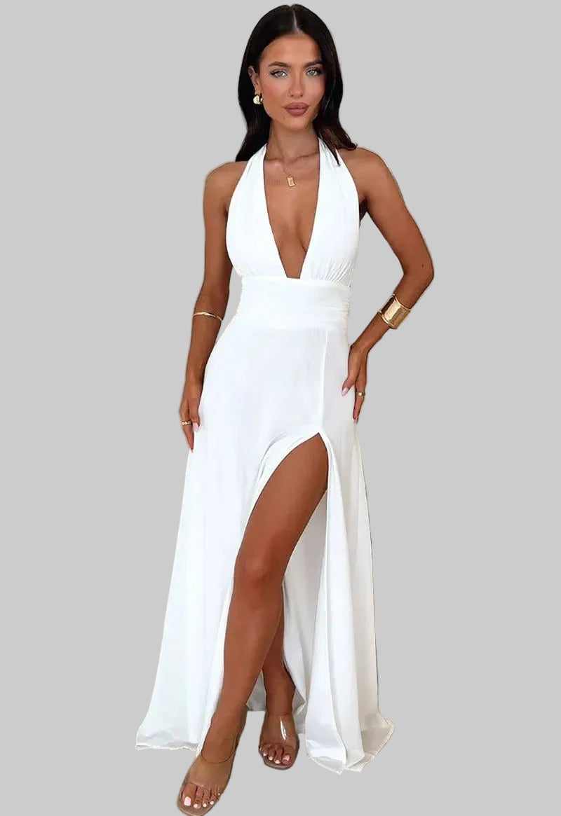 Women’s Halter-Neck Maxi Dress with Side Slit