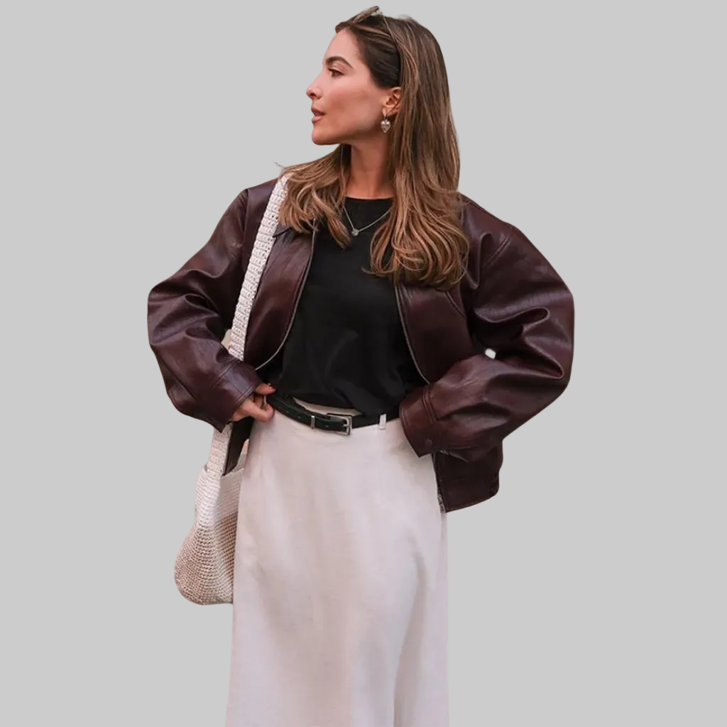 Women’s Faux Leather Bomber Jacket
