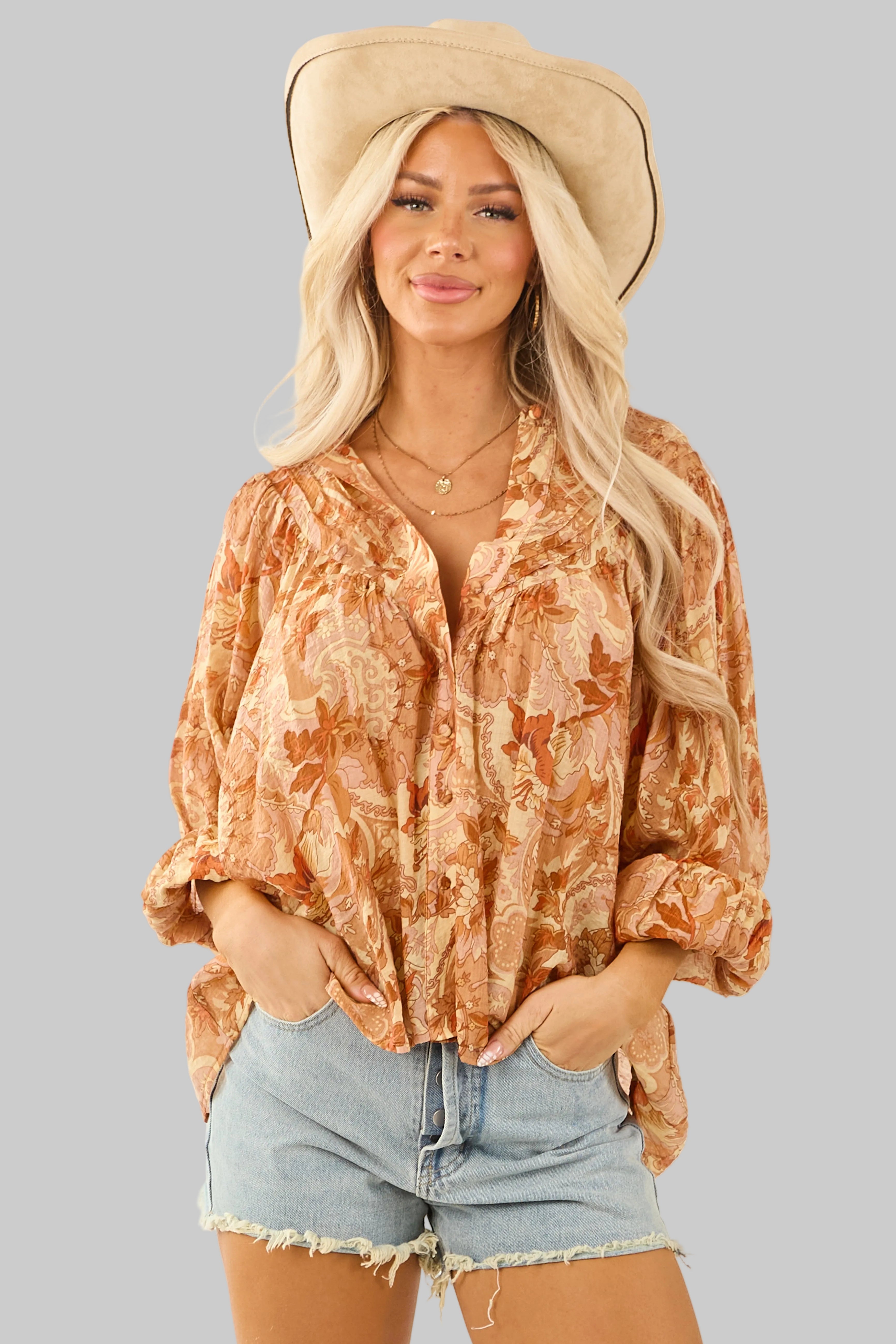 Women’s Floral Print Button-Down Long Sleeve Blouse