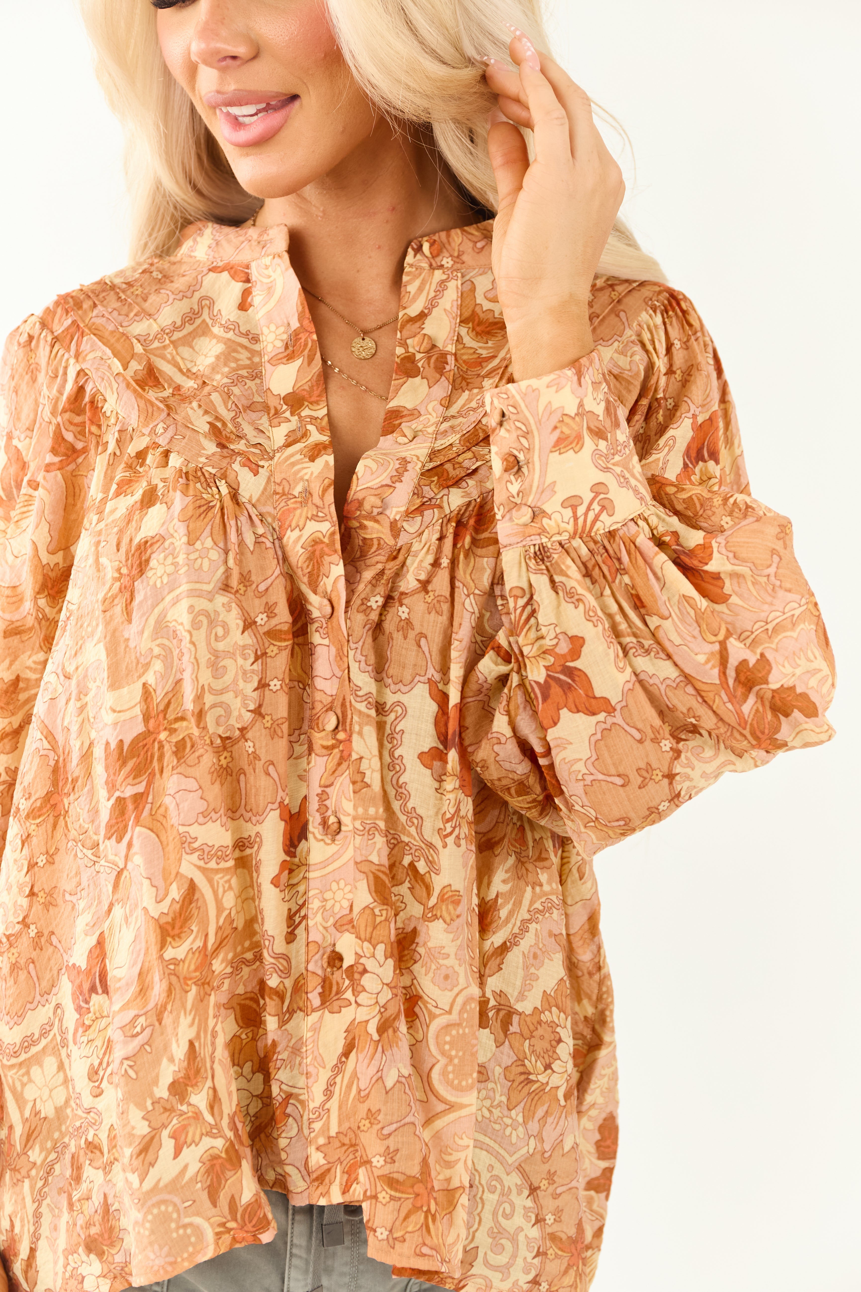 Women’s Floral Print Button-Down Long Sleeve Blouse