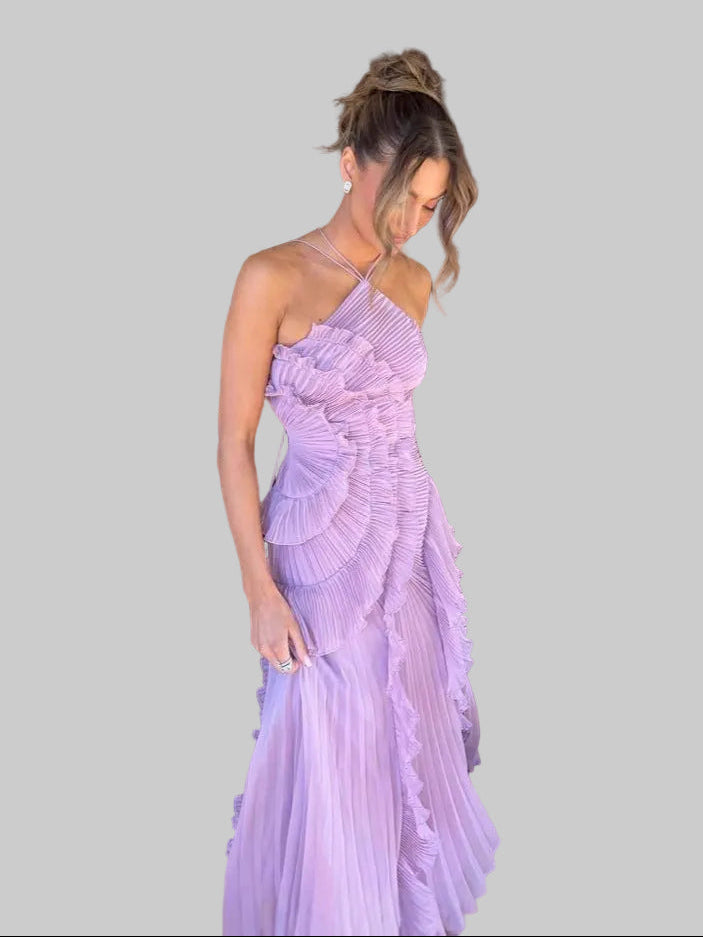 fitted lace wedding dress LK Clothing Purple halter-neck Freedom Dress with Ruffle – AfricaRise Online main image 1