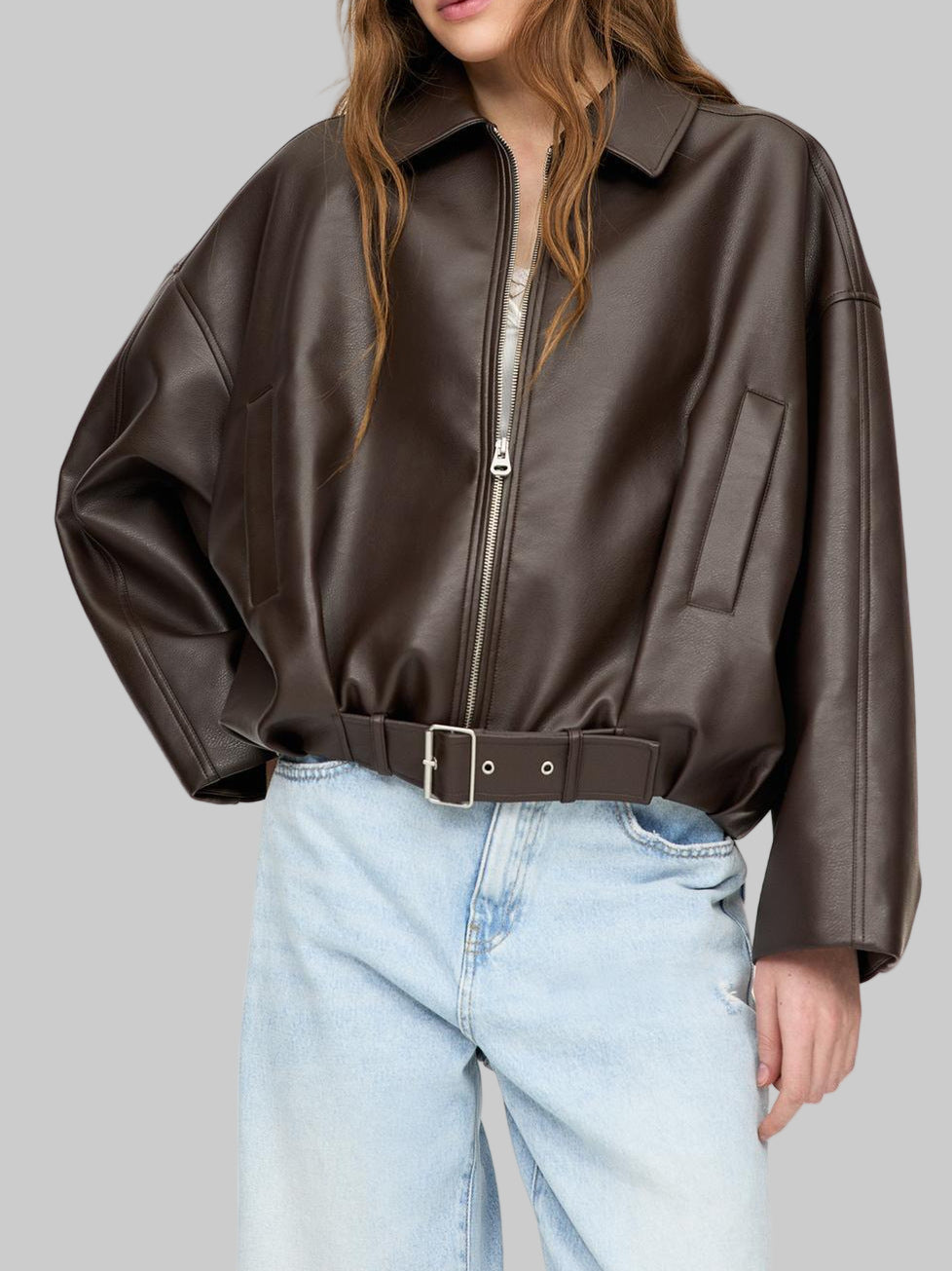 Women’s Faux Leather Jacket with Belt