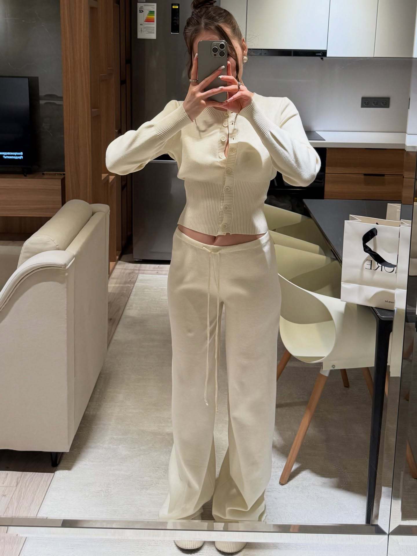 Women’s Ribbed Knit Cardigan and Wide-Leg Pants Set