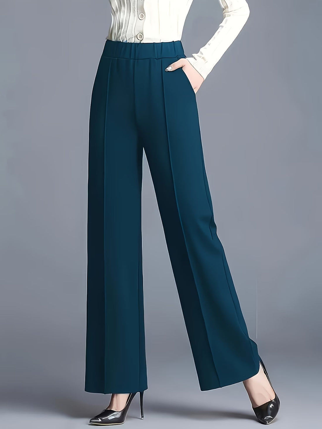 Elegant High-Waisted Slant Pocket Pants