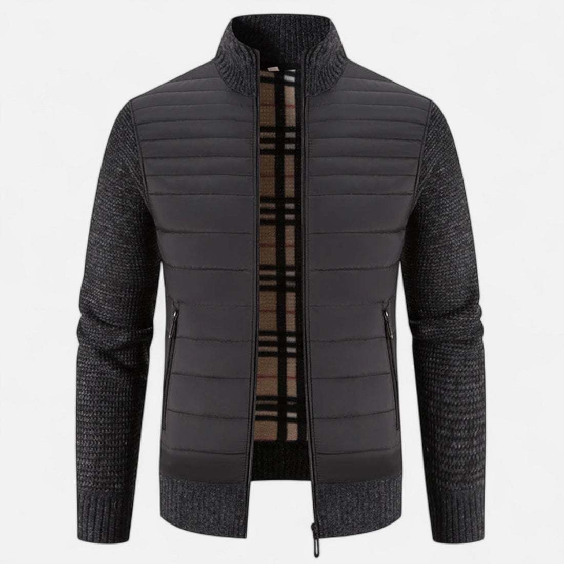Men’s Fleece Stand-Collar Patchwork Jacket
