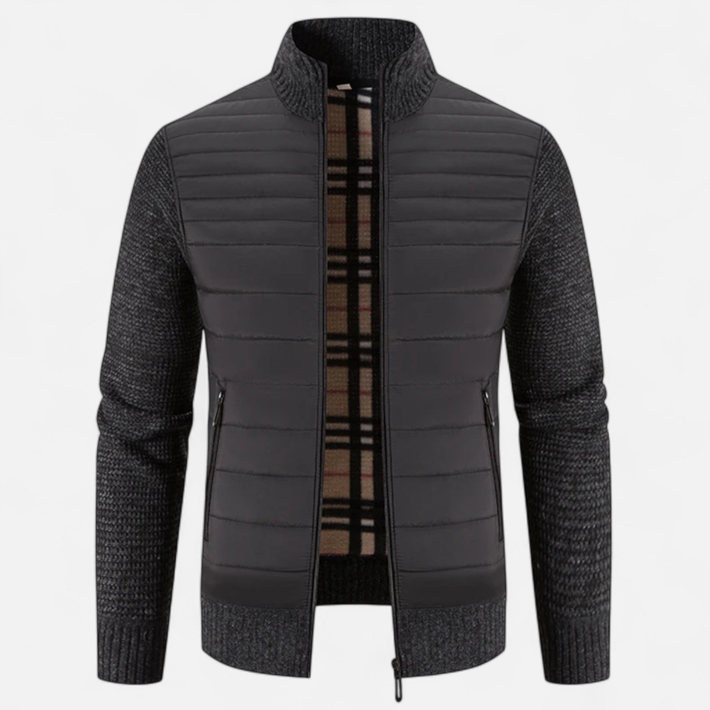 Men’s Fleece Stand-Collar Patchwork Jacket