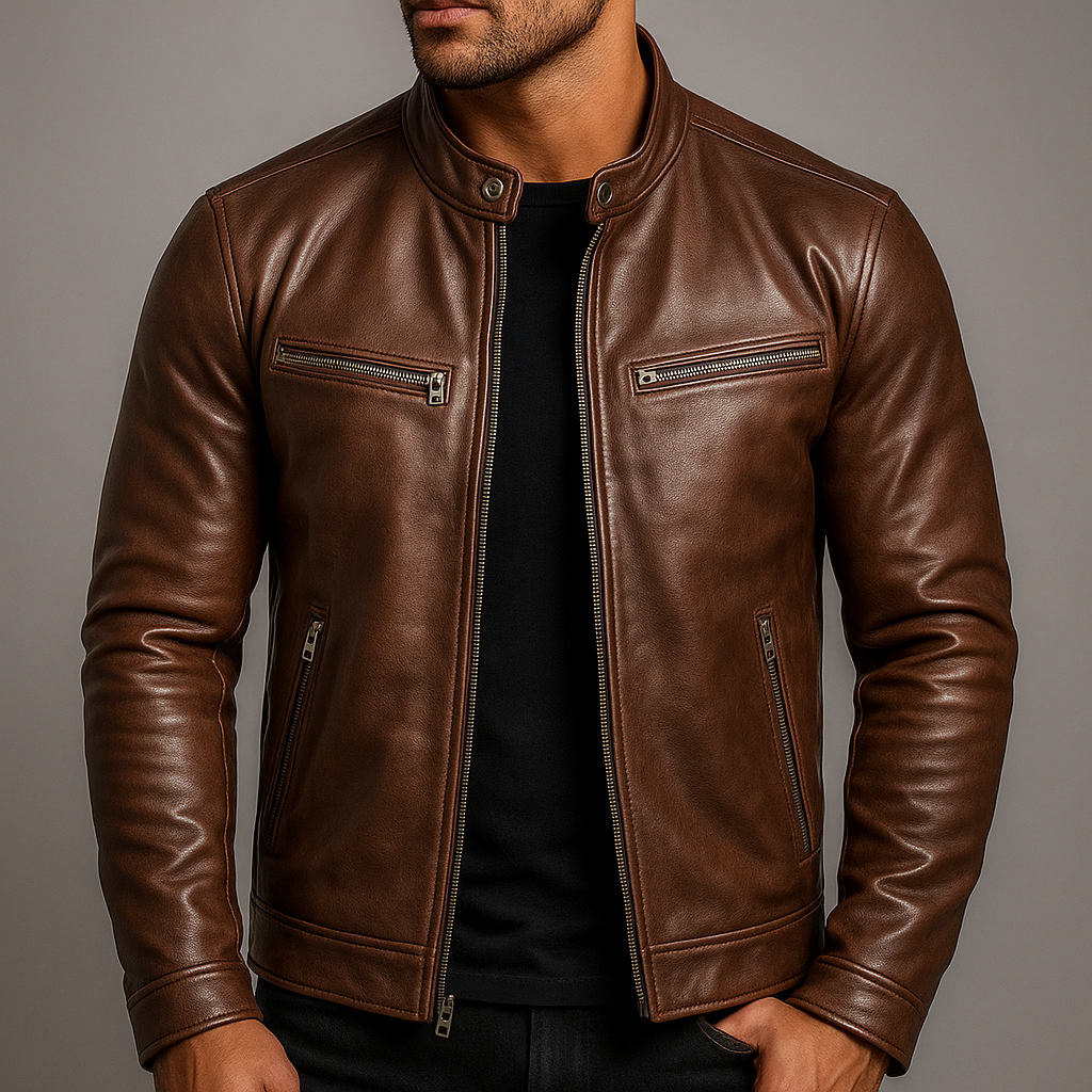 Men's Leather Biker Jacket – Classic Moto