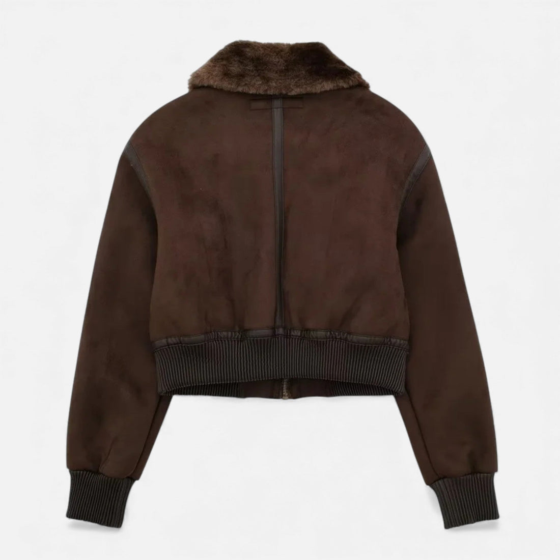 Women's Brown Bomber Jacket with Faux Fur Collar