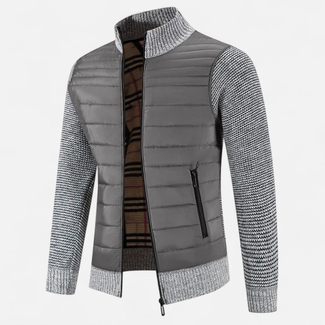 Men’s Fleece Stand-Collar Patchwork Jacket