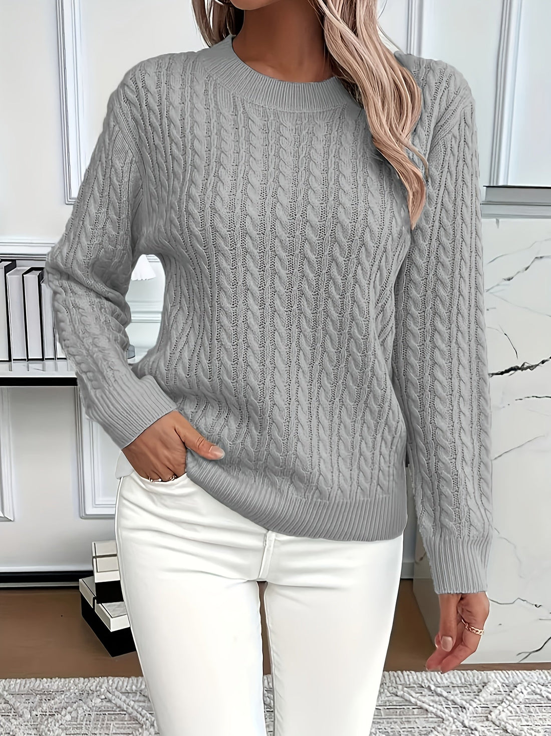 Women's Cable-Knit Round Neck Sweater