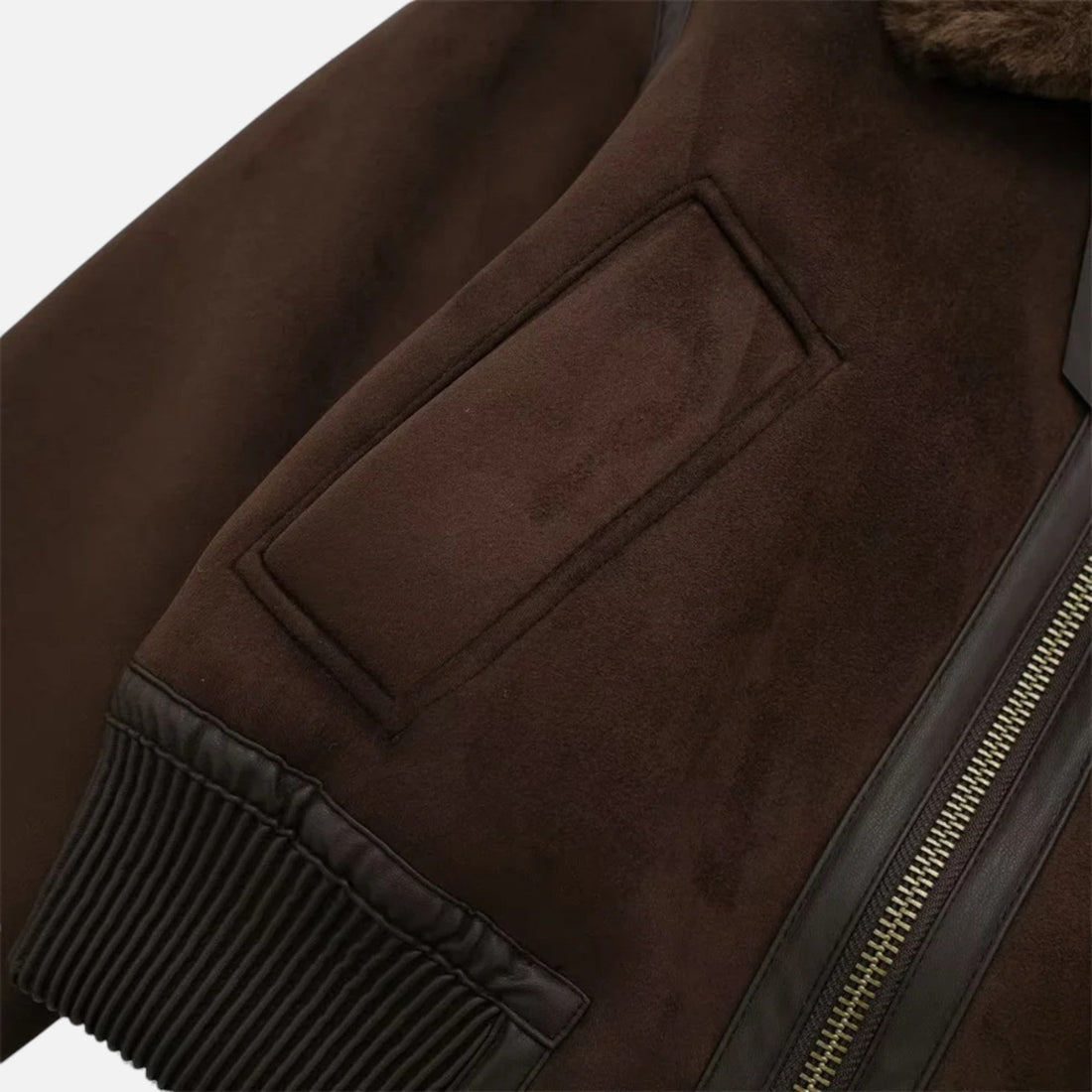 Women's Brown Bomber Jacket with Faux Fur Collar