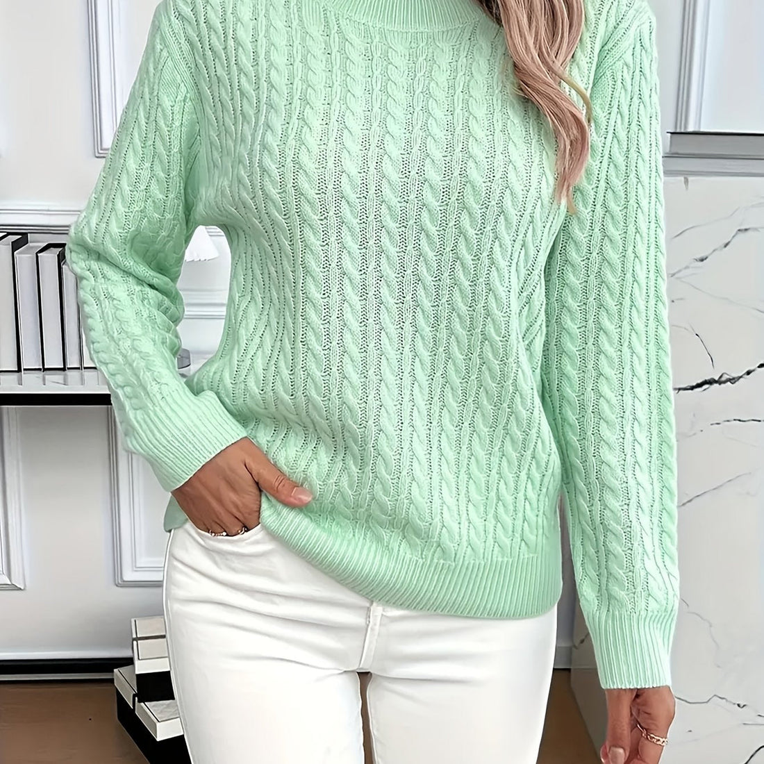 Women's Cable-Knit Round Neck Sweater