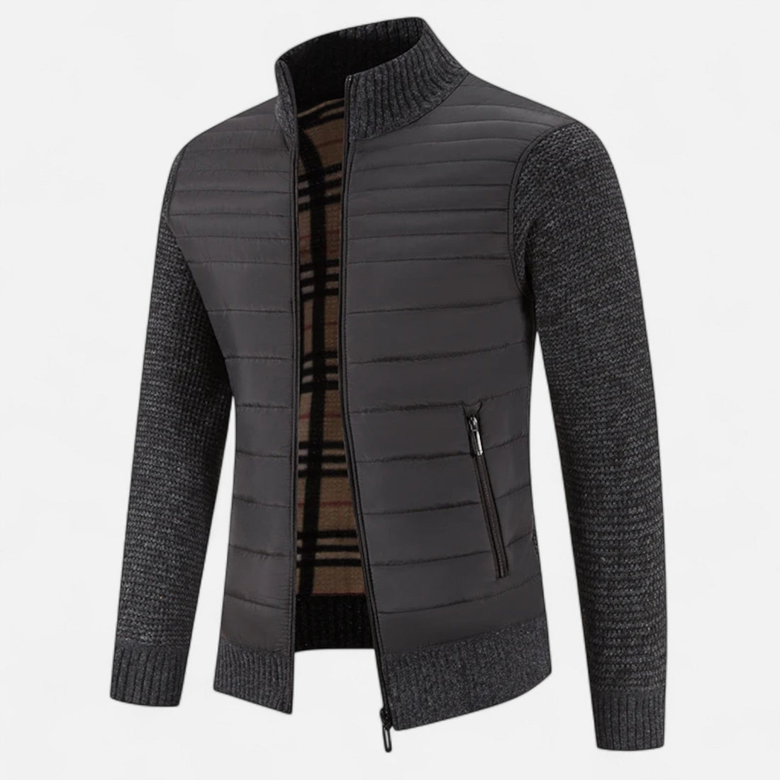 Men’s Fleece Stand-Collar Patchwork Jacket