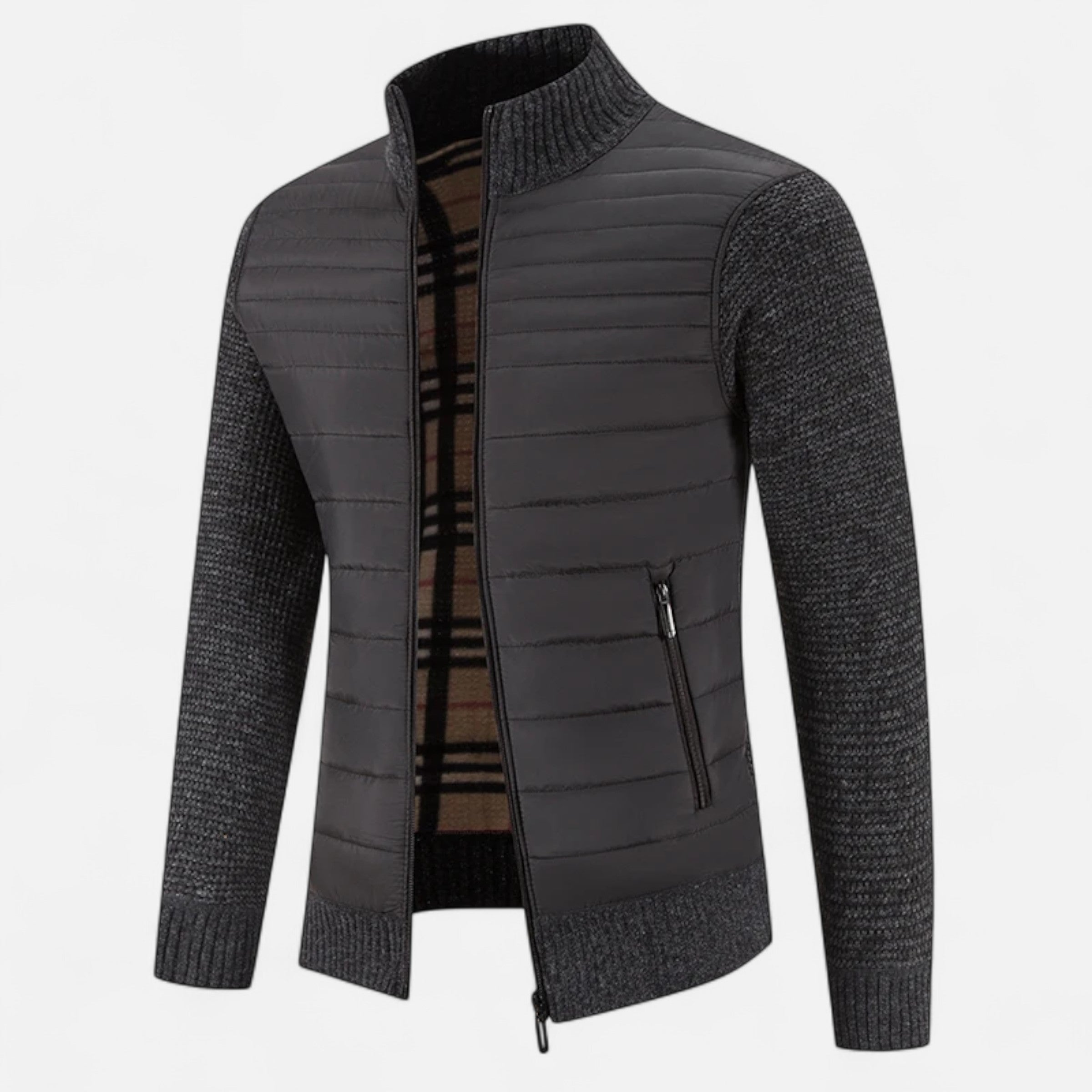 Men’s Fleece Stand-Collar Patchwork Jacket