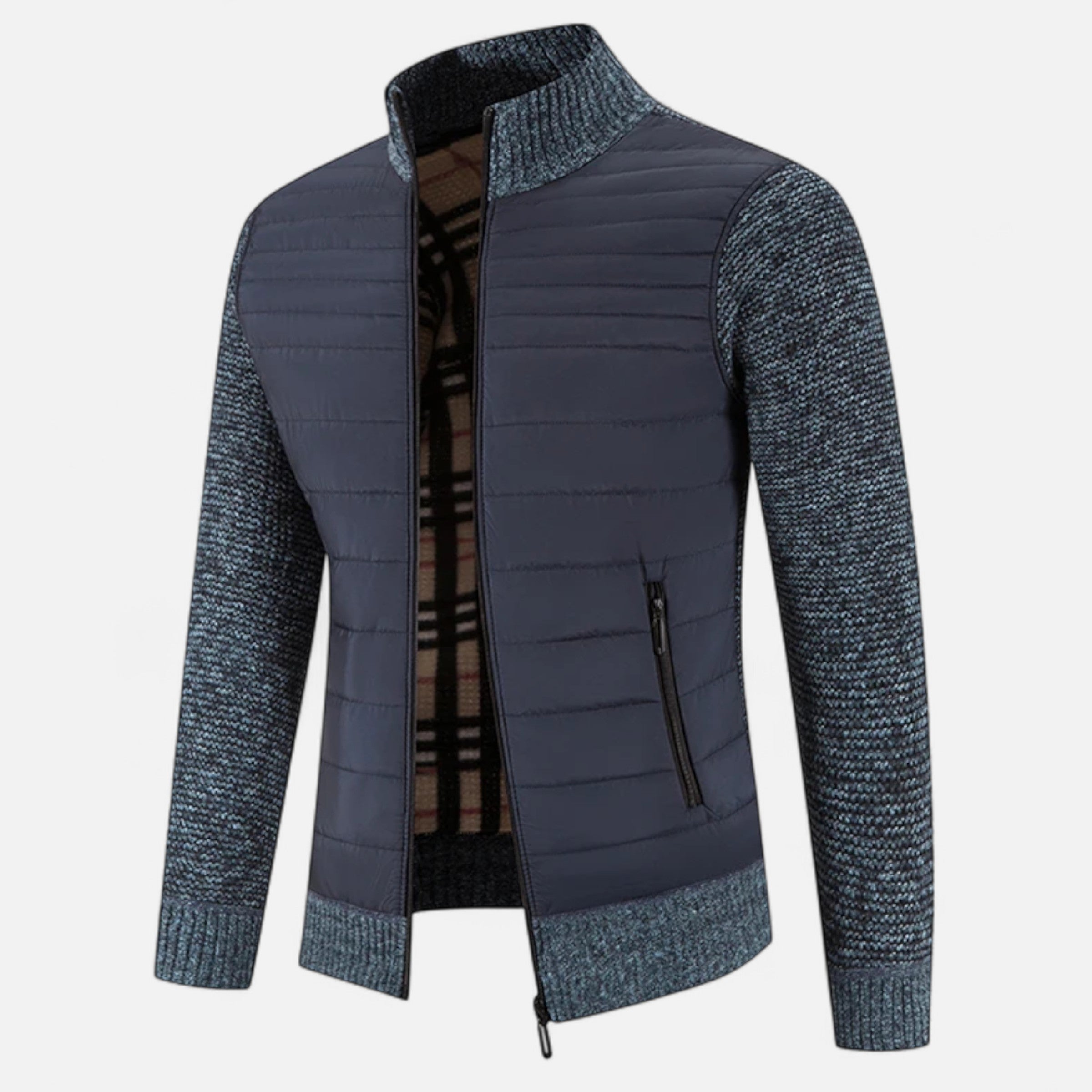 Men’s Fleece Stand-Collar Patchwork Jacket