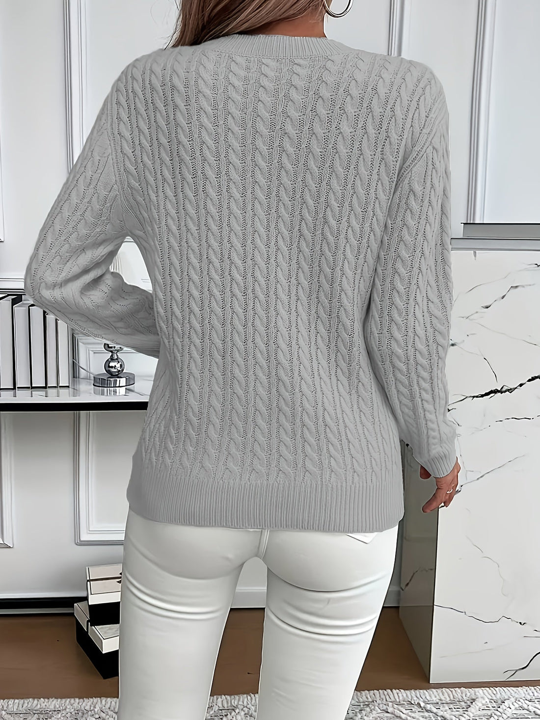 Women's Cable-Knit Round Neck Sweater