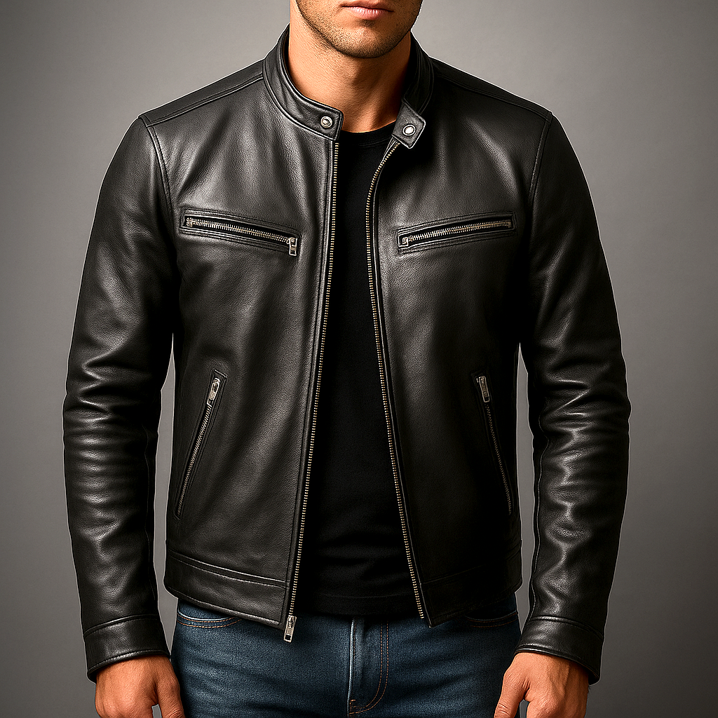 Men's Leather Biker Jacket – Classic Moto