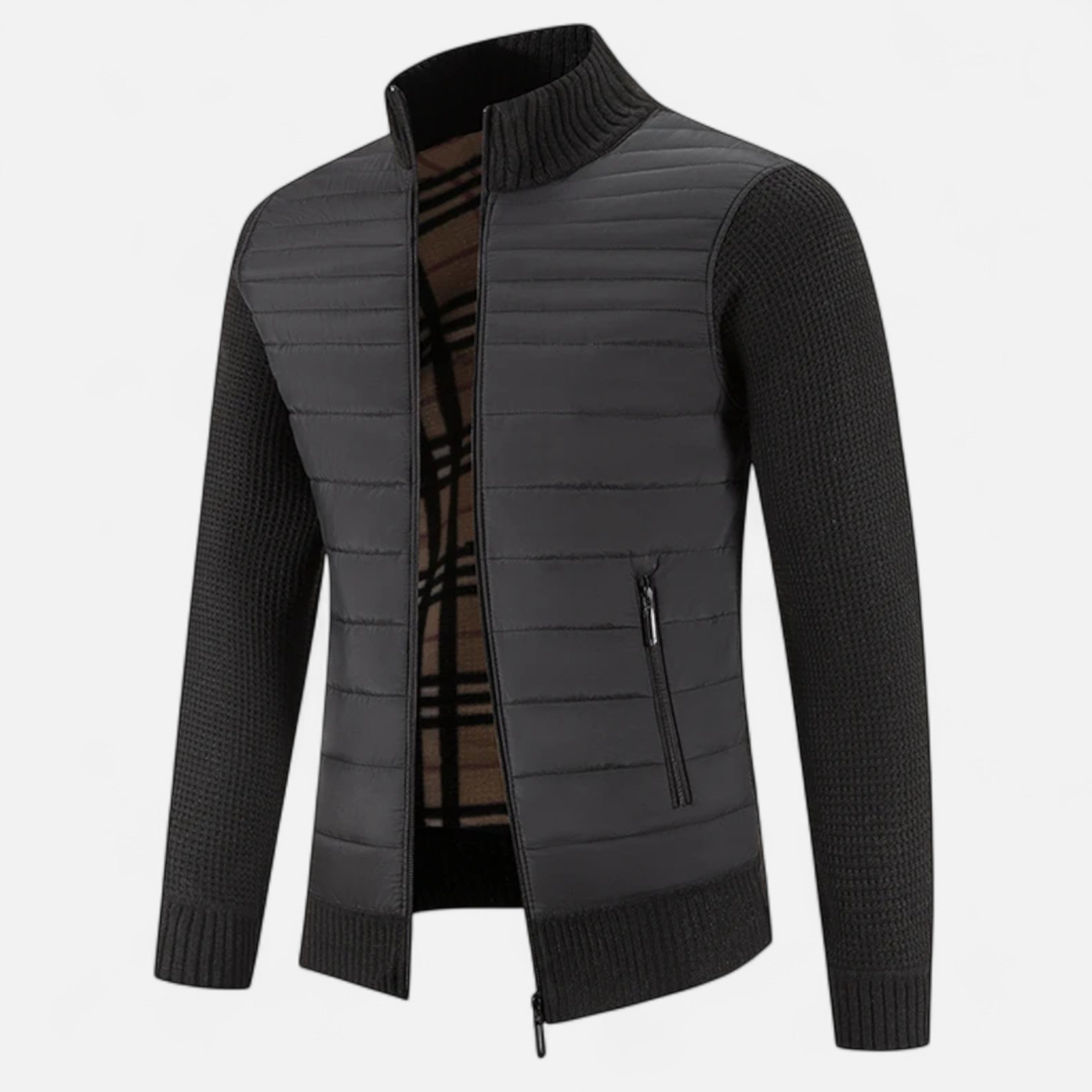 Men’s Fleece Stand-Collar Patchwork Jacket