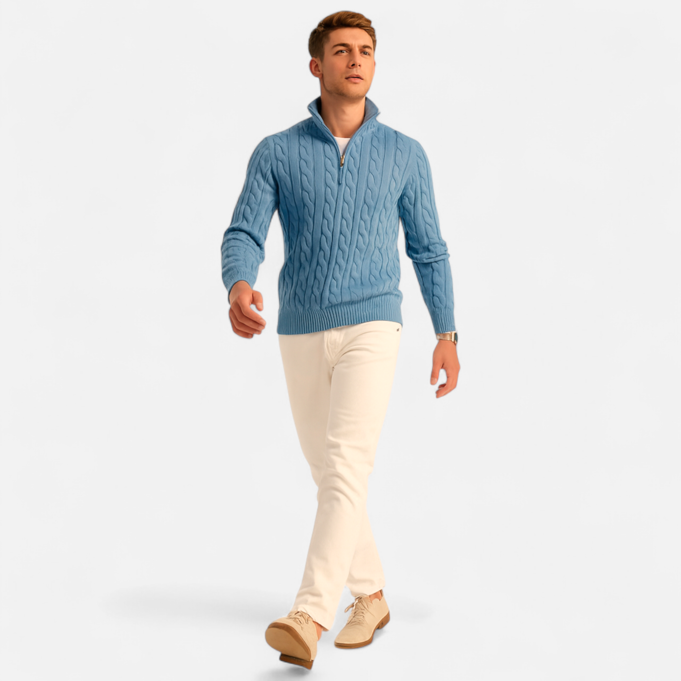Men’s Thick-Knit Turtleneck Zip Sweater