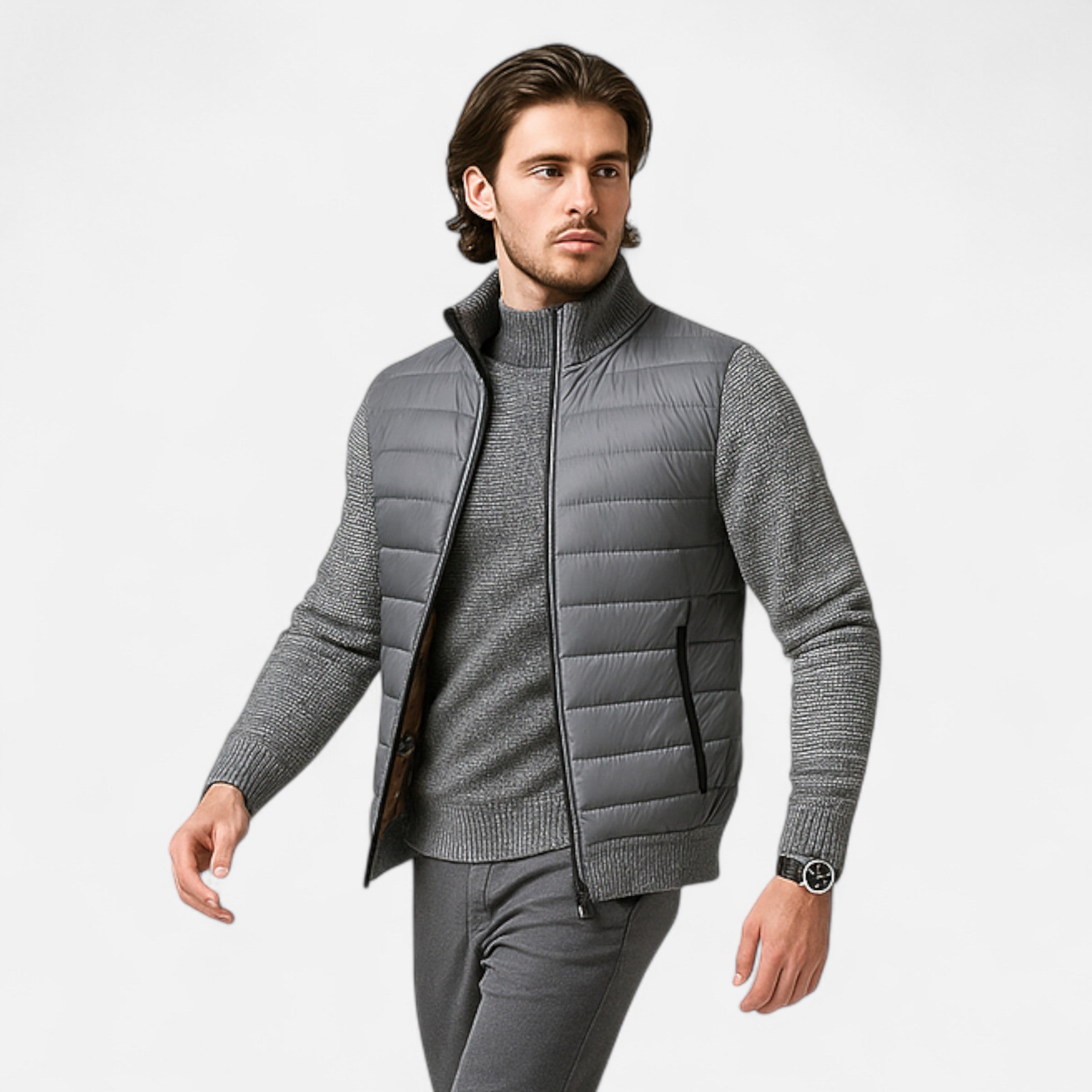 Men’s Fleece Stand-Collar Patchwork Jacket
