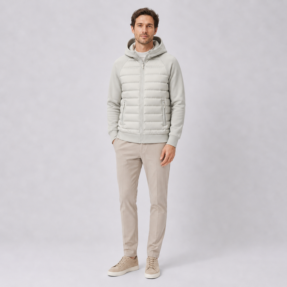 Men’s Hooded Down Jacket – Spliced Quilted Style