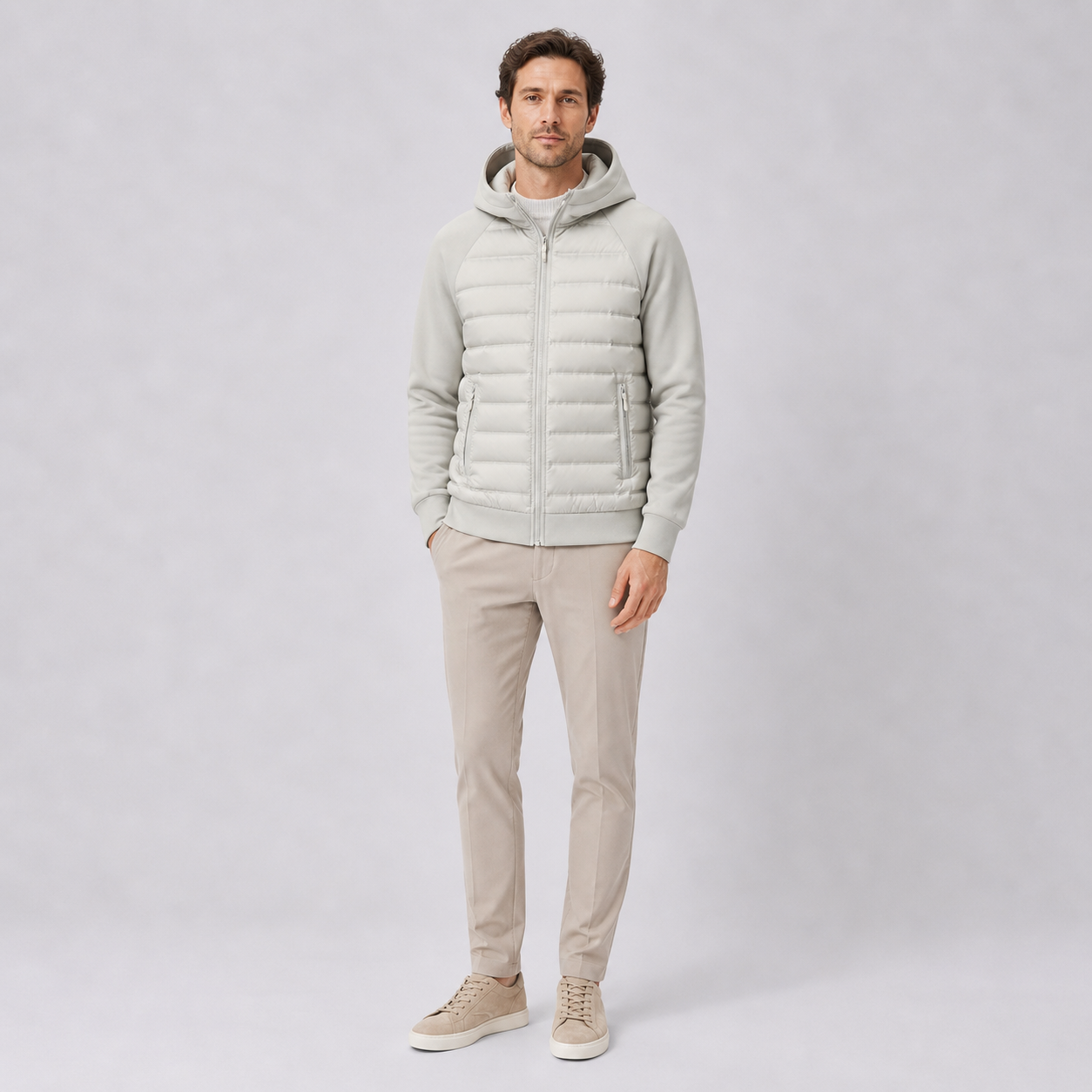 Men’s Hooded Down Jacket – Spliced Quilted Style