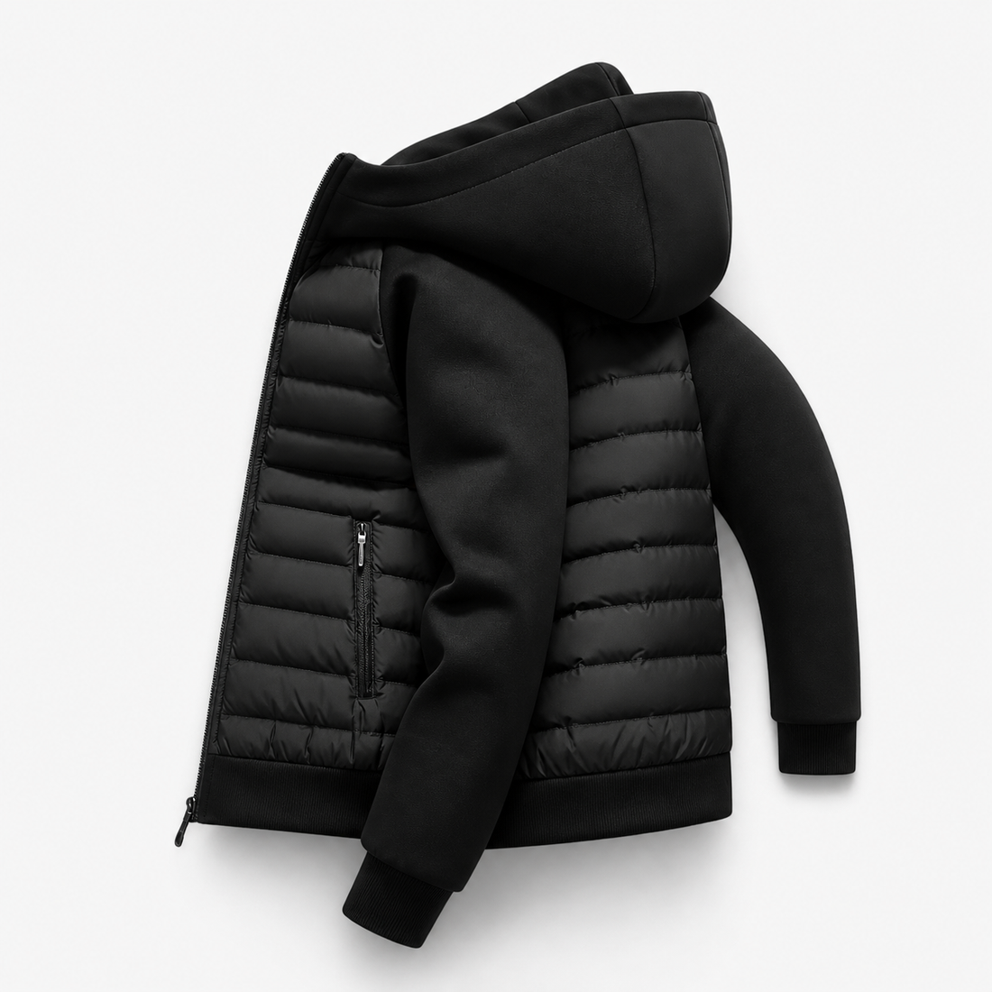 Men’s Hooded Down Jacket – Spliced Quilted Style