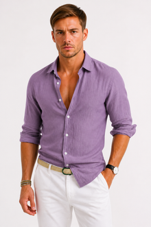 Linen Oxford Shirt With Rolled Sleeves For Men