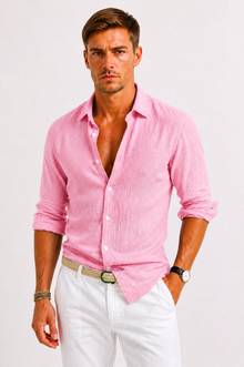 Linen Oxford Shirt With Rolled Sleeves For Men