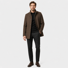 Men’s Long Wool Overcoat with Vest Panel