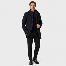 Men’s Long Wool Overcoat with Vest Panel