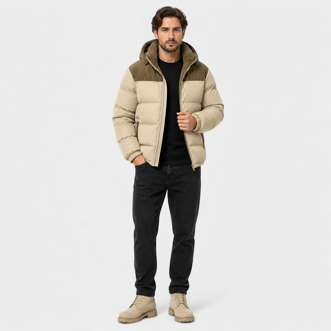 Men’s Fleece-Lined Winter Jacket with Removable Hood