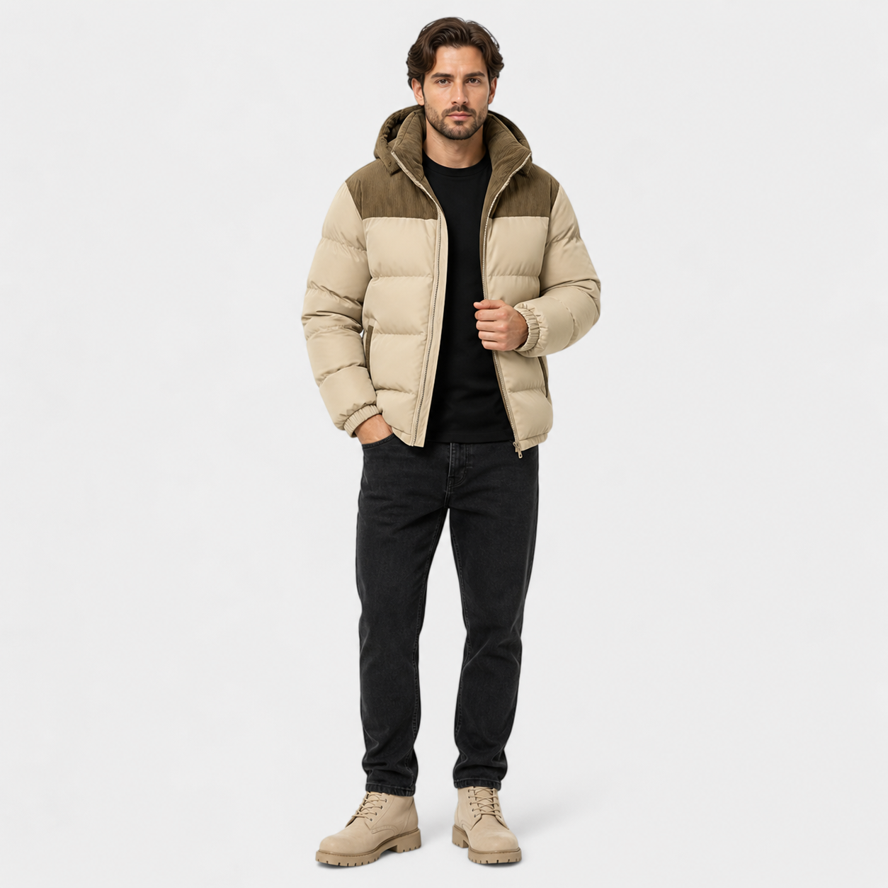 Men’s Fleece-Lined Winter Jacket with Removable Hood