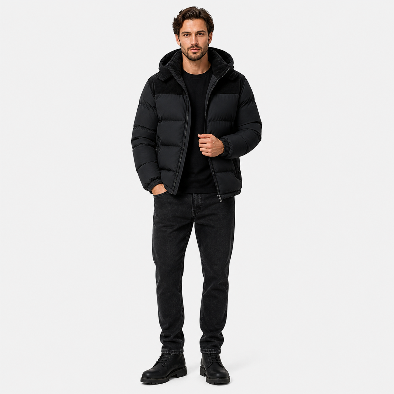 Men’s Fleece-Lined Winter Jacket with Removable Hood