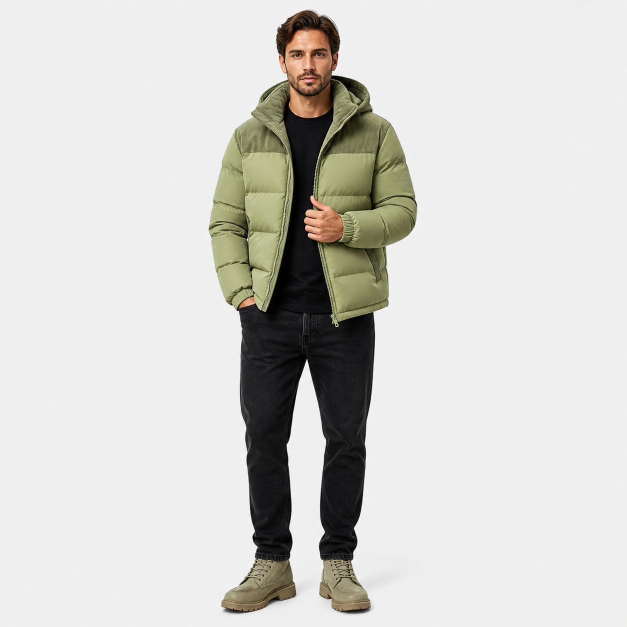 Men’s Fleece-Lined Winter Jacket with Removable Hood