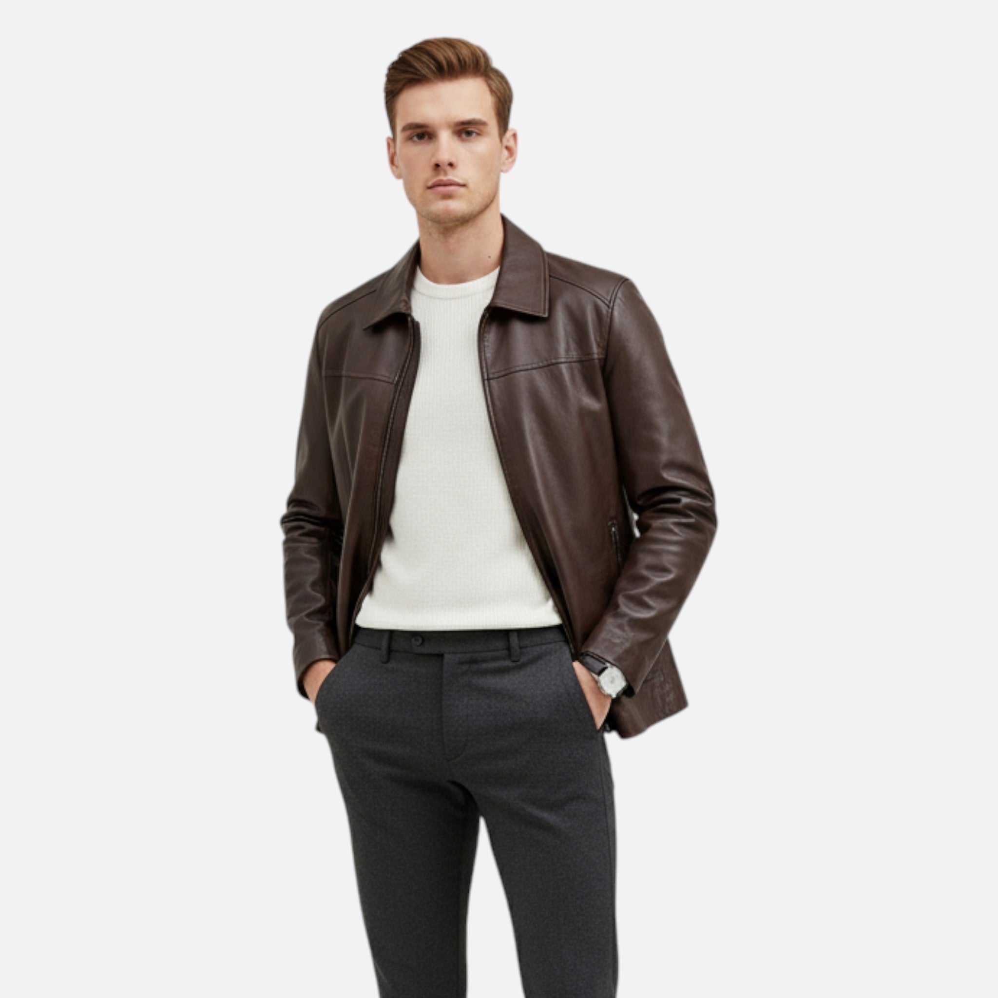 Men’s PU Leather Jacket – Stand Collar Autumn Elegance