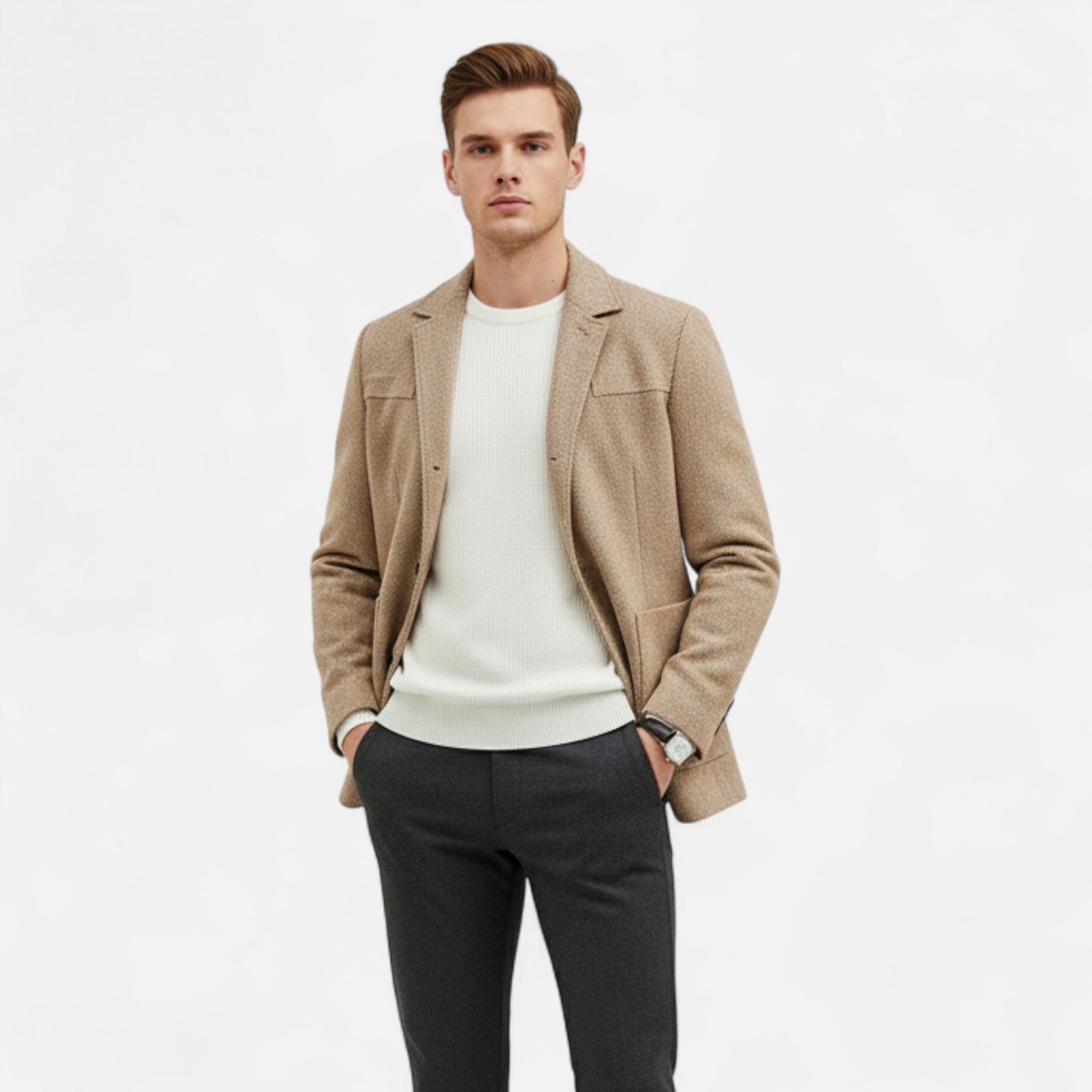 Men’s Wool Blend Jacket – Business Lapel Elegance