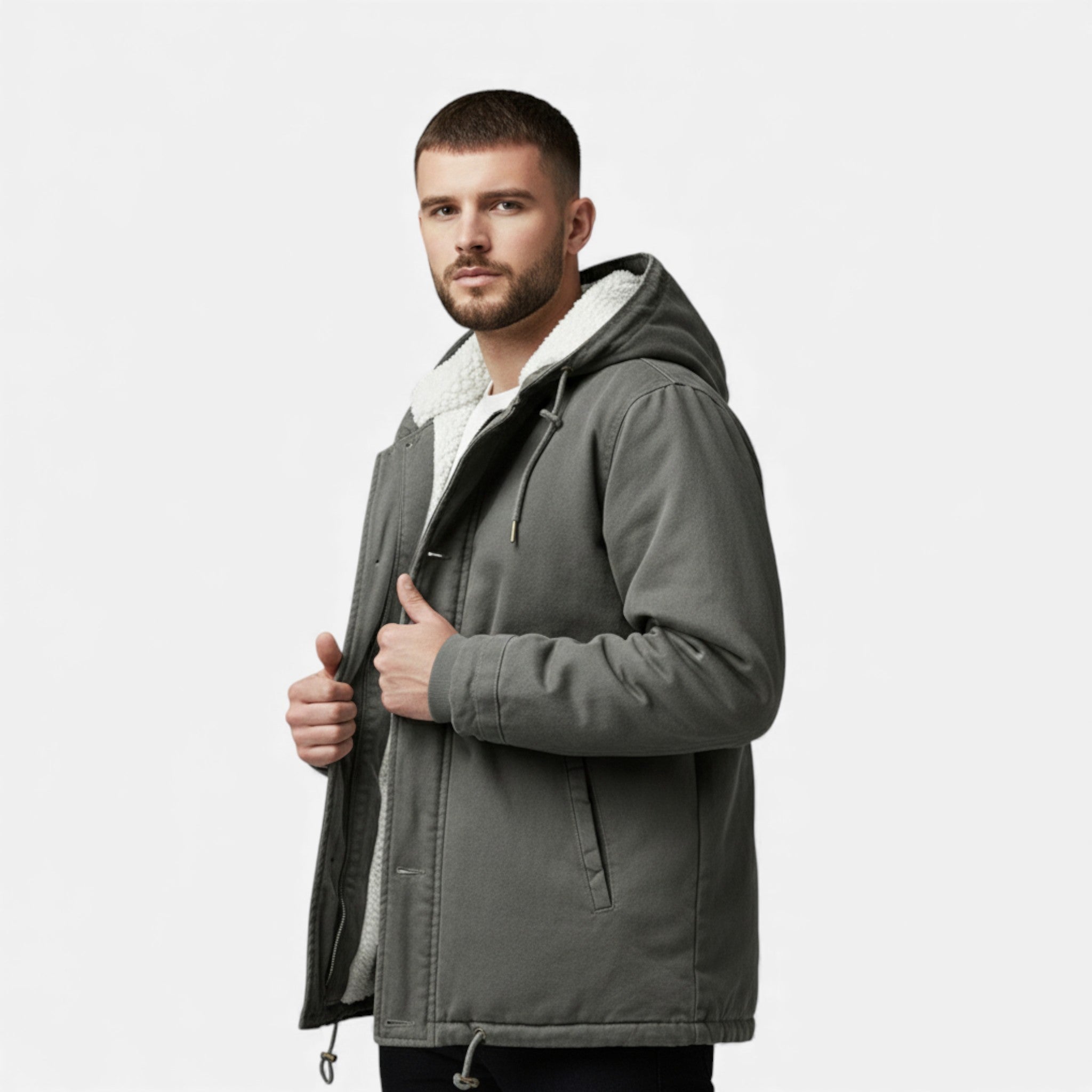 Men’s Lamb Fleece Hooded Winter Coat