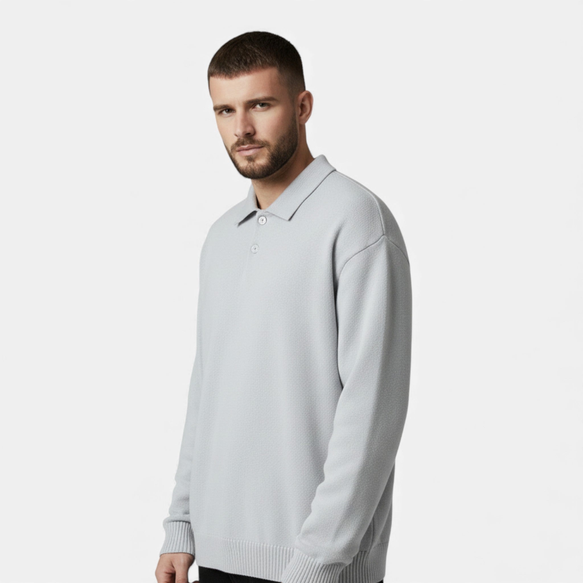 Men’s Loose-Fit Button-Up Polo Sweater