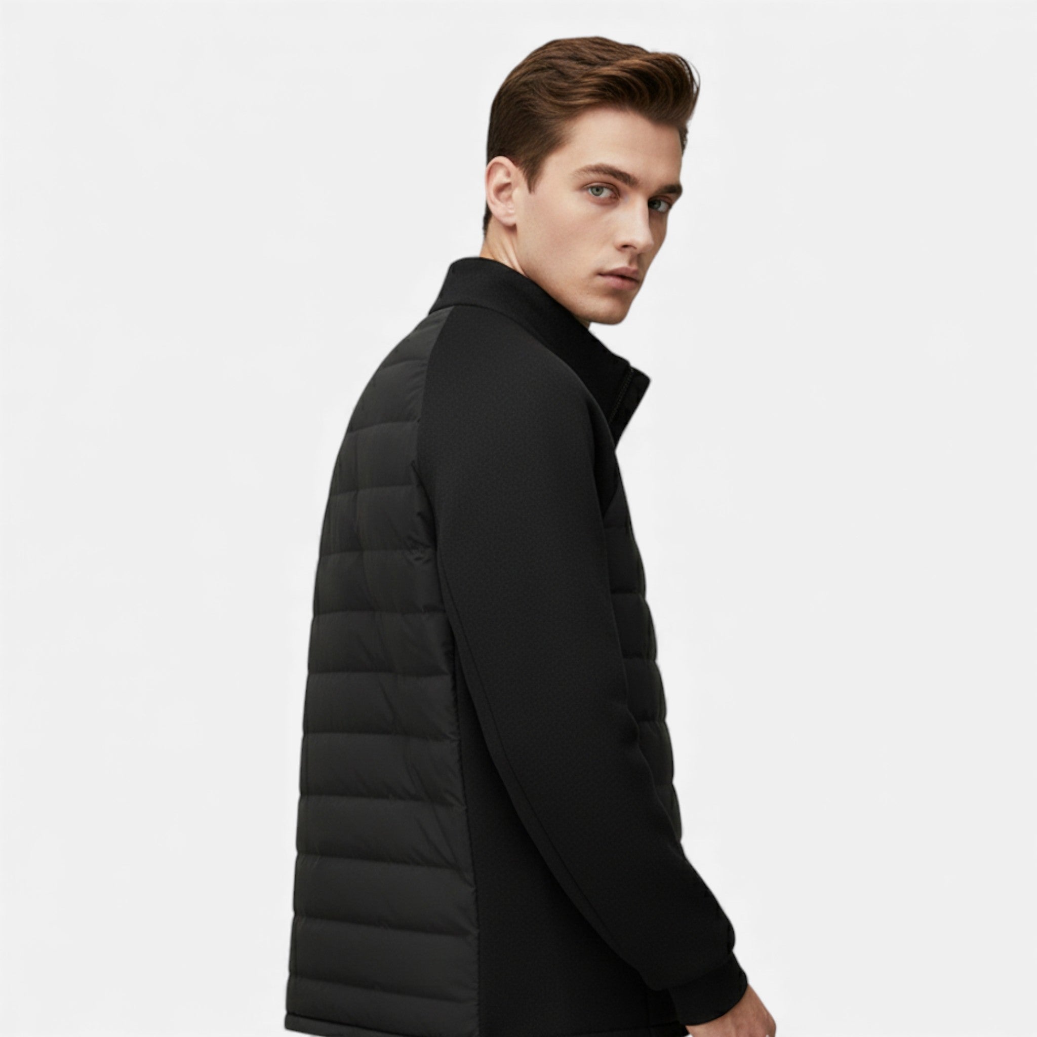 Men’s Quilted Down Jacket with Stand-Up Collar